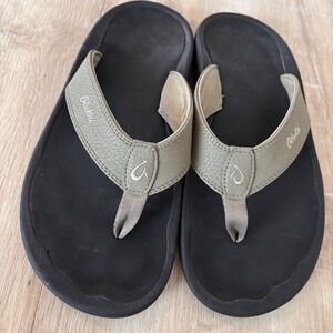 OluKai Ohana Mens Flip Flops Thong Sandals Black Tan Size 10